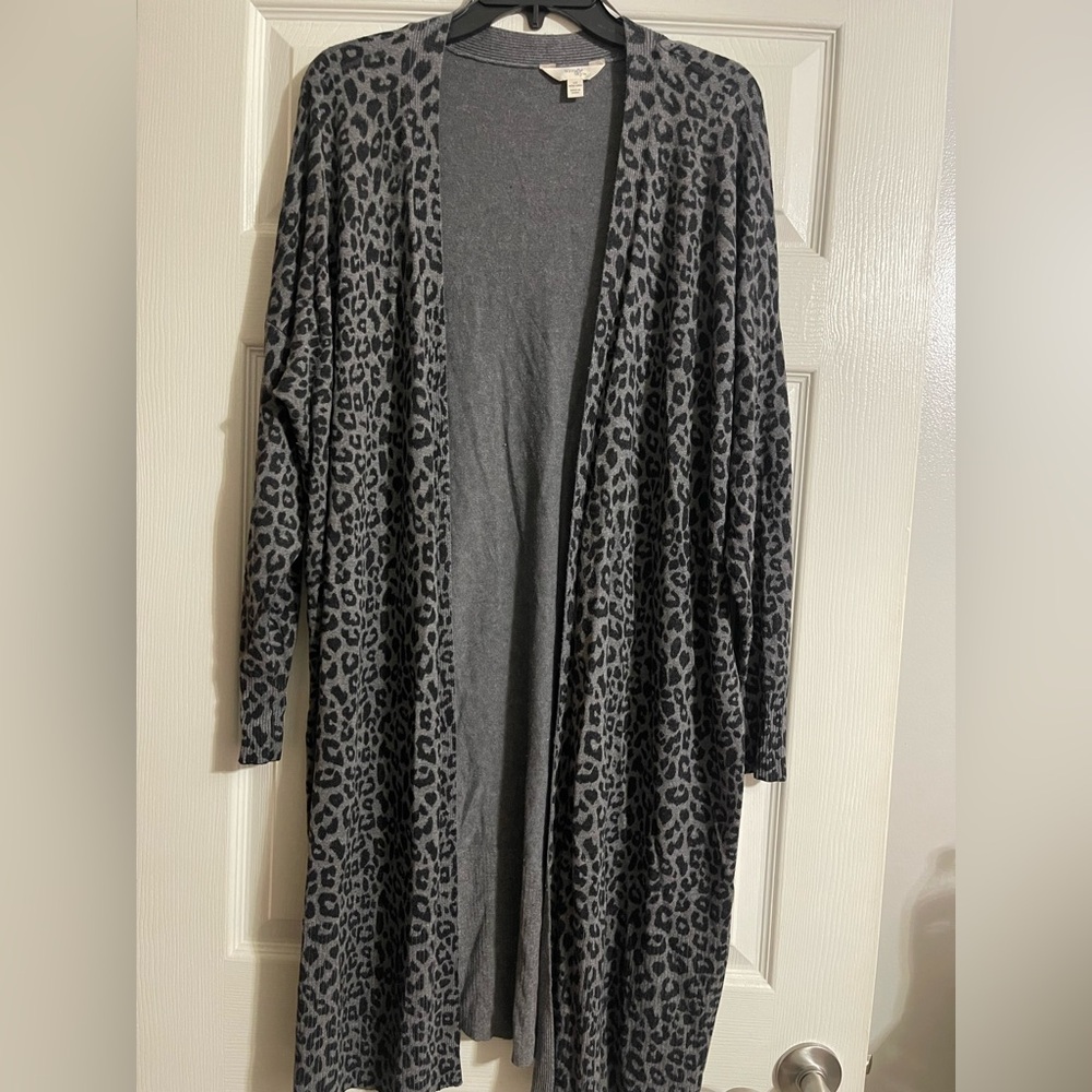 PLUS Animal Print Long Sweater Cardigan